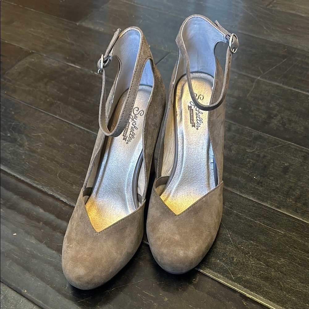Seychelles Taupe Suede Ankle Strap Heels